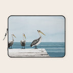 Pelicans on a Pier Watercolor Illustration Laptop Sleeve Gallery Image 1