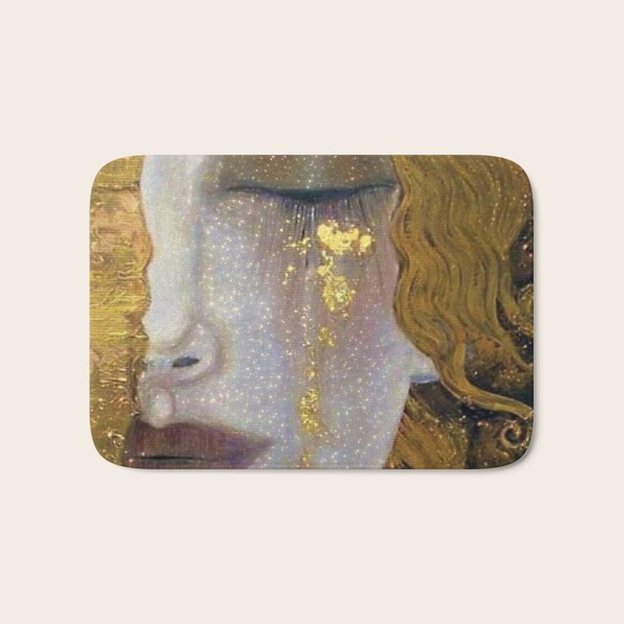 Freya's Tears - Starry Night (Golden Tears) portrait painting by Gustav Klimt Bath Mat Gallery Image 1