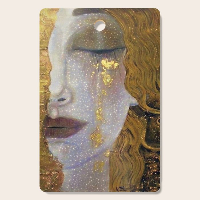 Freya's Tears - Starry Night (Golden Tears) portrait painting by Gustav Klimt Cutting Board Gallery Image 1