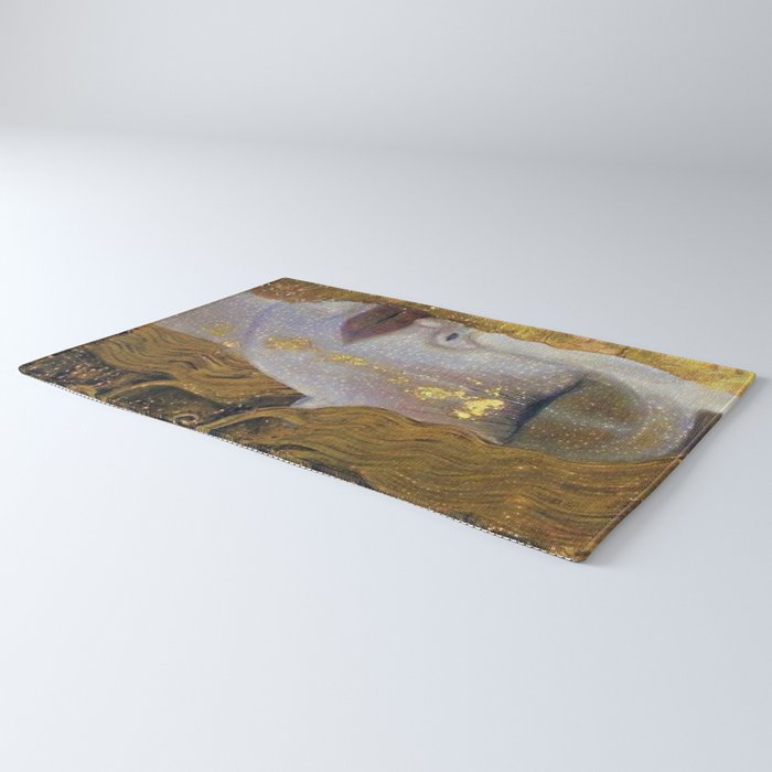 Freya's Tears - Starry Night (Golden Tears) portrait painting by Gustav Klimt Rug Gallery Image 3