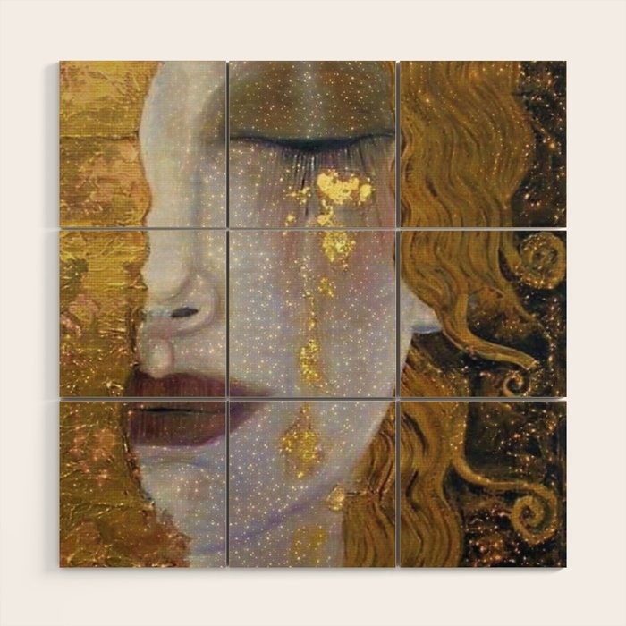 Freya's Tears - Starry Night (Golden Tears) portrait painting by Gustav Klimt Wood Wall Art Gallery Image 1