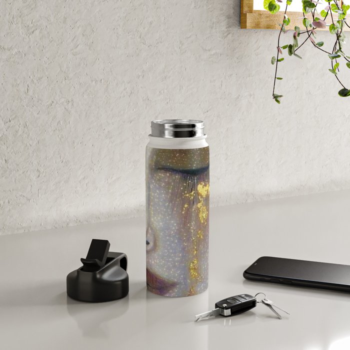 Freya's Tears - Starry Night (Golden Tears) portrait painting by Gustav Klimt Water Bottle Gallery Image 4