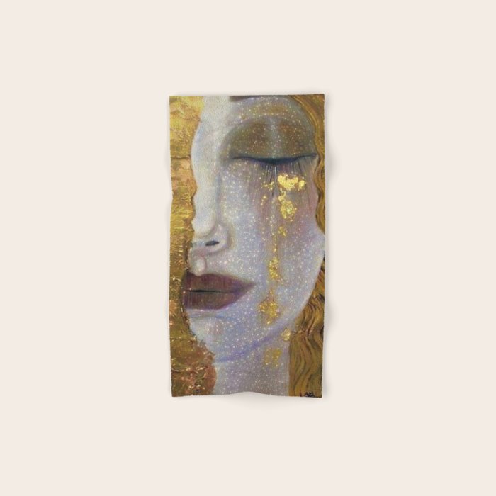 Freya's Tears - Starry Night (Golden Tears) portrait painting by Gustav Klimt Bath Towel Gallery Image 1