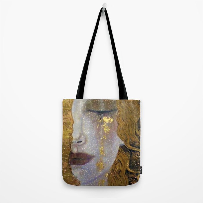 Freya's Tears - Starry Night (Golden Tears) portrait painting by Gustav Klimt Tote Bag Gallery Image 2