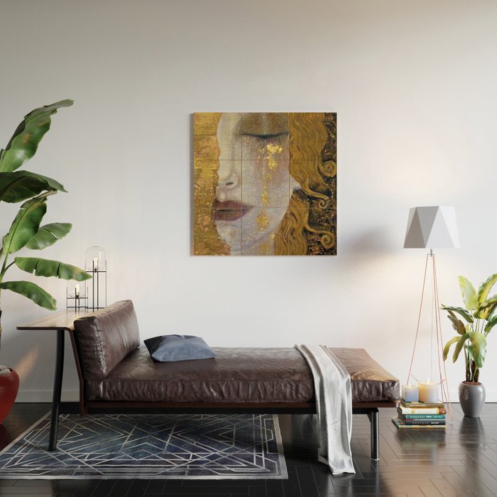 Freya's Tears - Starry Night (Golden Tears) portrait painting by Gustav Klimt Wood Wall Art Gallery Image 2