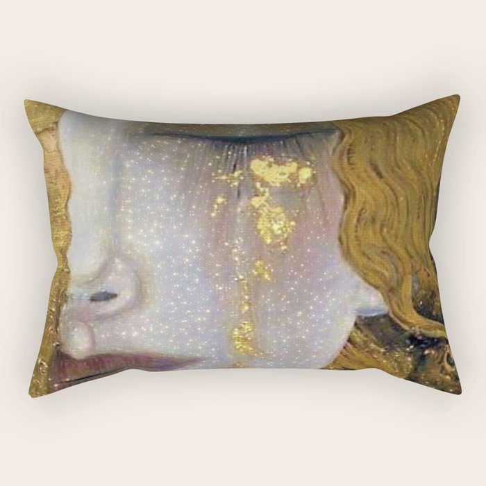 Freya's Tears - Starry Night (Golden Tears) portrait painting by Gustav Klimt Rectangular Pillow Gallery Image 2