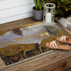Freya's Tears - Starry Night (Golden Tears) portrait painting by Gustav Klimt Outdoor Rug Gallery Image 2