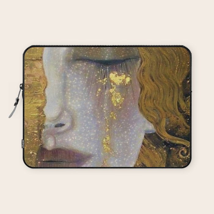 Freya's Tears - Starry Night (Golden Tears) portrait painting by Gustav Klimt Laptop Sleeve Gallery Image 1