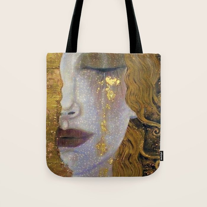 Freya's Tears - Starry Night (Golden Tears) portrait painting by Gustav Klimt Tote Bag Gallery Image 1