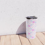 Pink love heart face checkered pattern Travel Mug Gallery Image 4