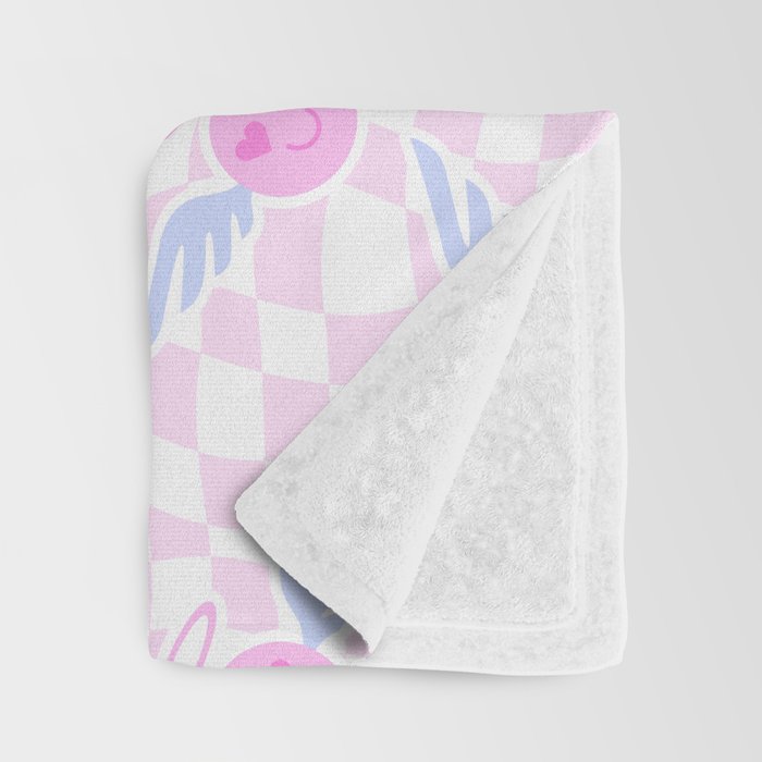 Pink love heart face checkered pattern Throw Blanket Gallery Image 3
