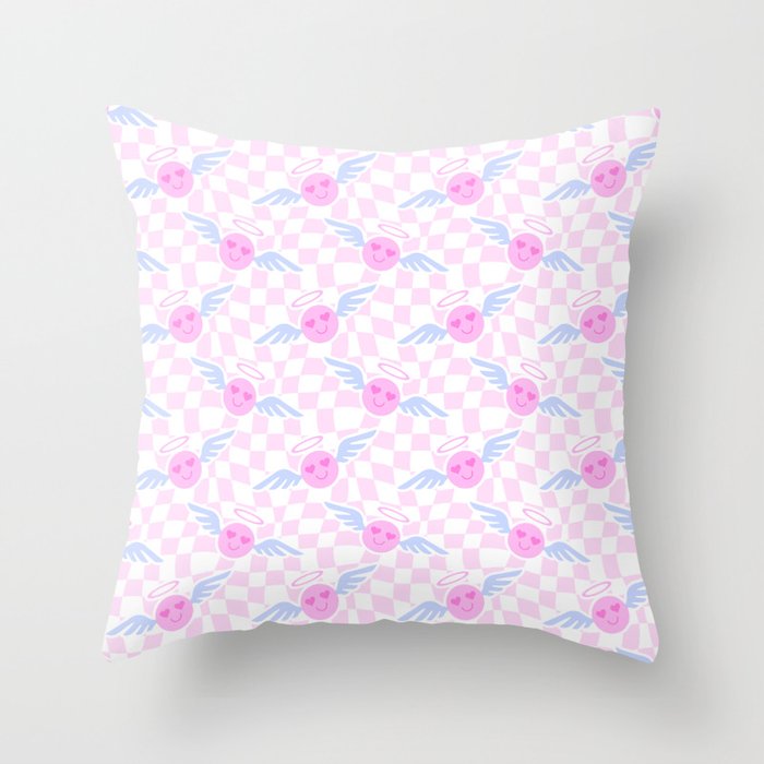 Pink love heart face checkered pattern Throw Pillow Gallery Image 6