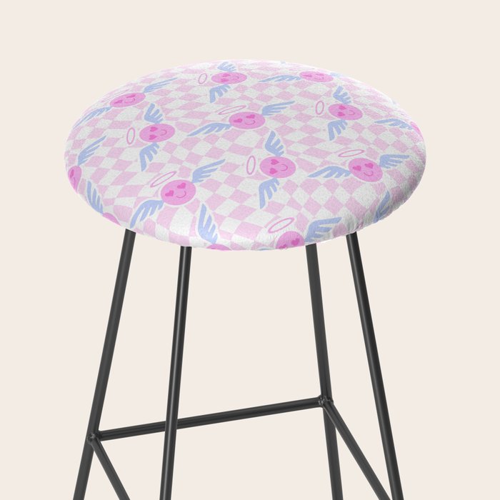 Pink love heart face checkered pattern Stool Gallery Image 2
