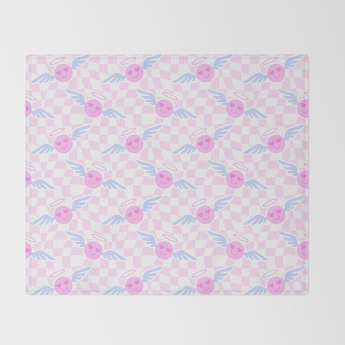 Pink love heart face checkered pattern Throw Blanket Gallery Image 2