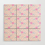 Pink love heart face checkered pattern Wood Wall Art Gallery Image 1