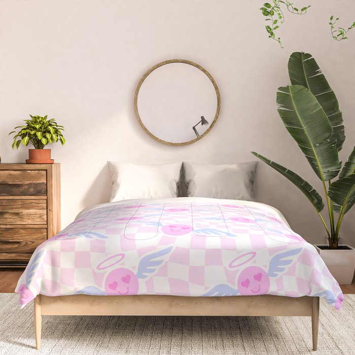 Pink love heart face checkered pattern Comforter Gallery Image 3
