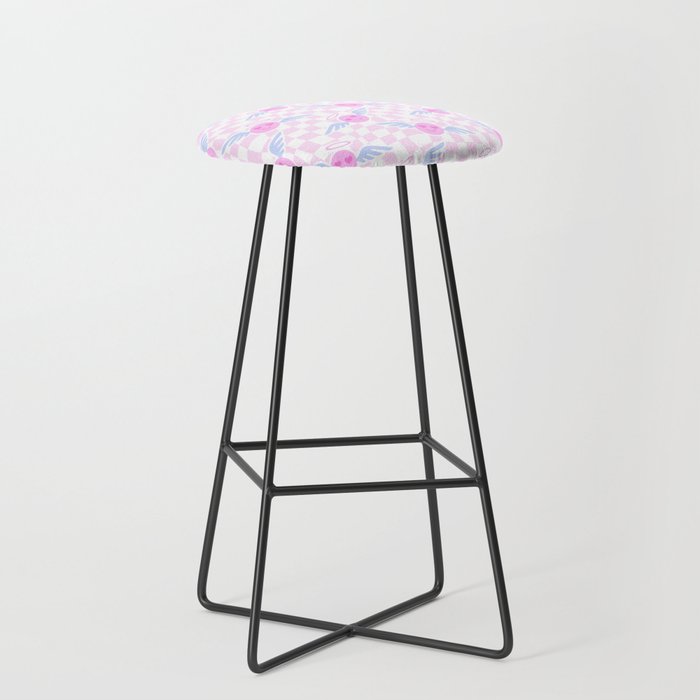 Pink love heart face checkered pattern Stool Gallery Image 1