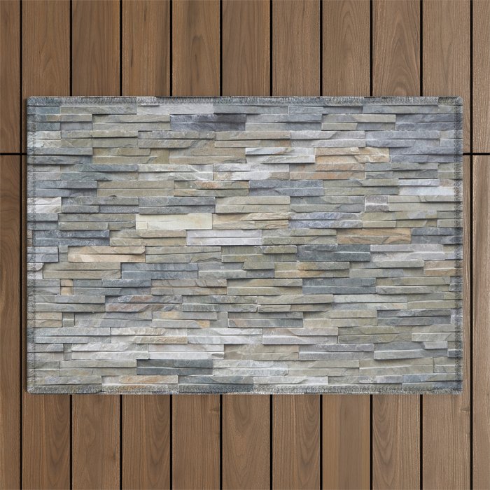 Gray Slate Stone Brick Texture Faux Wall Outdoor Rug Gallery Image 1