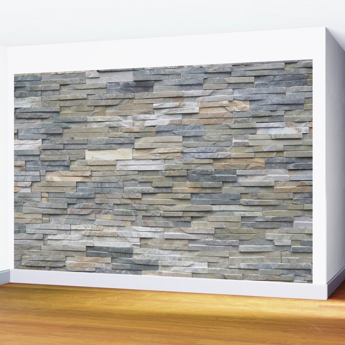 Gray Slate Stone Brick Texture Faux Wall Wall Mural Gallery Image 2