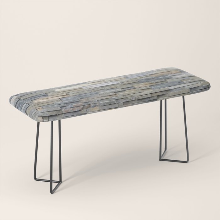 Gray Slate Stone Brick Texture Faux Wall Bench Gallery Image 1