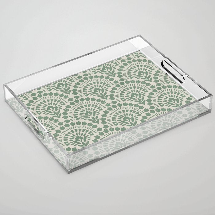 Art Deco Sage Green Boho Acrylic Tray Gallery Image 1