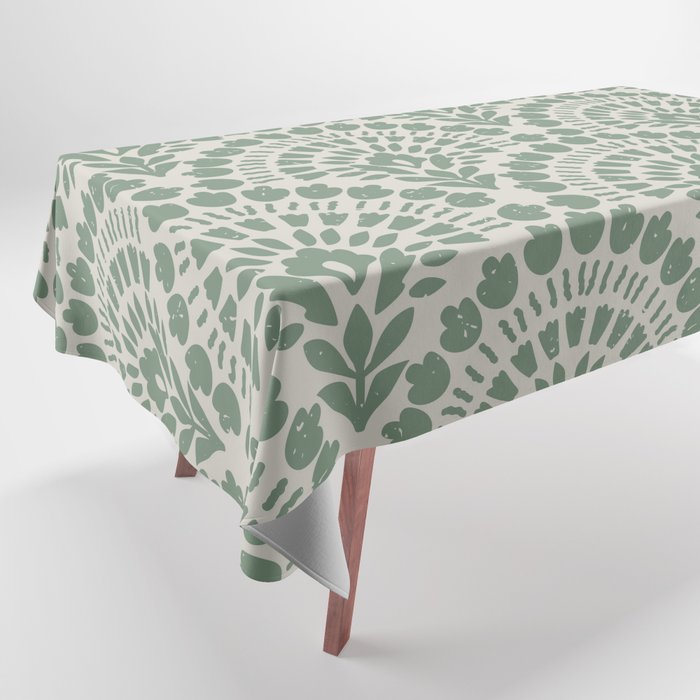 Art Deco Sage Green Boho Tablecloth Gallery Image 1