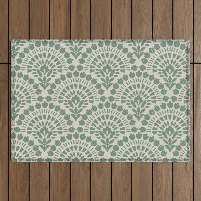 Art Deco Sage Green Boho Outdoor Rug Gallery Image 1