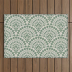 Art Deco Sage Green Boho Outdoor Rug Gallery Image 1