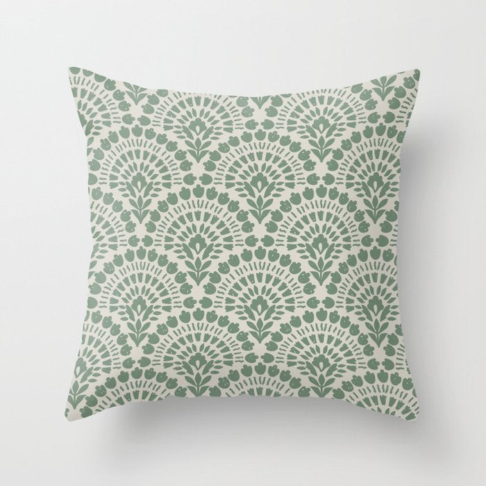 Art Deco Sage Green Boho Throw Pillow Gallery Image 1