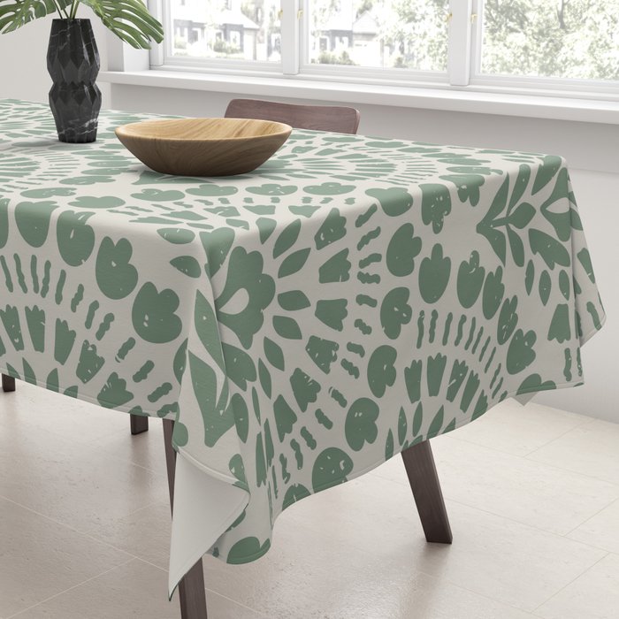 Art Deco Sage Green Boho Tablecloth Gallery Image 3