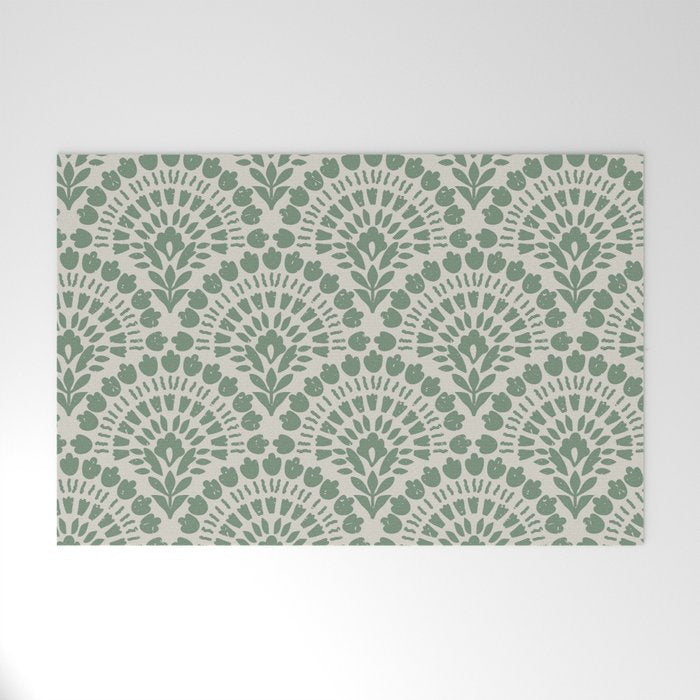 Art Deco Sage Green Boho Welcome Mat Gallery Image 1