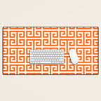 Orange and White Greek Key Desk Mat Gallery Image 1