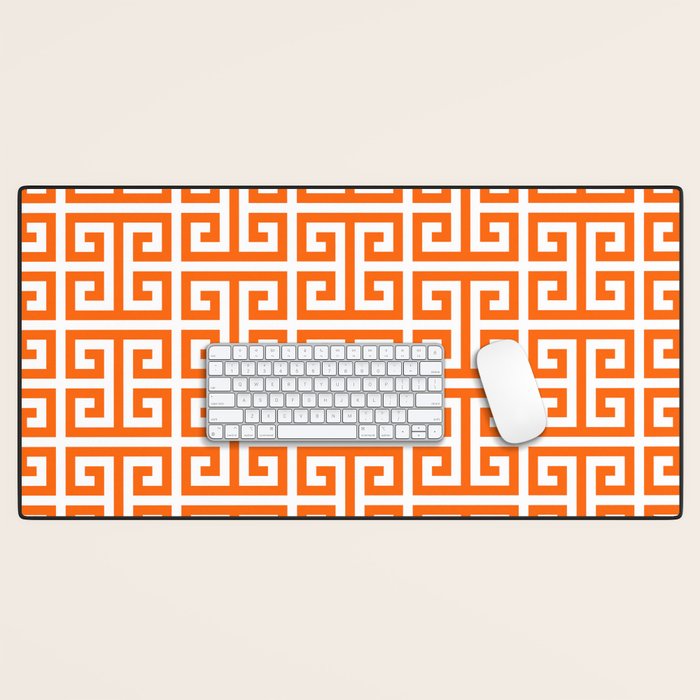 Orange and White Greek Key Desk Mat Gallery Image 1