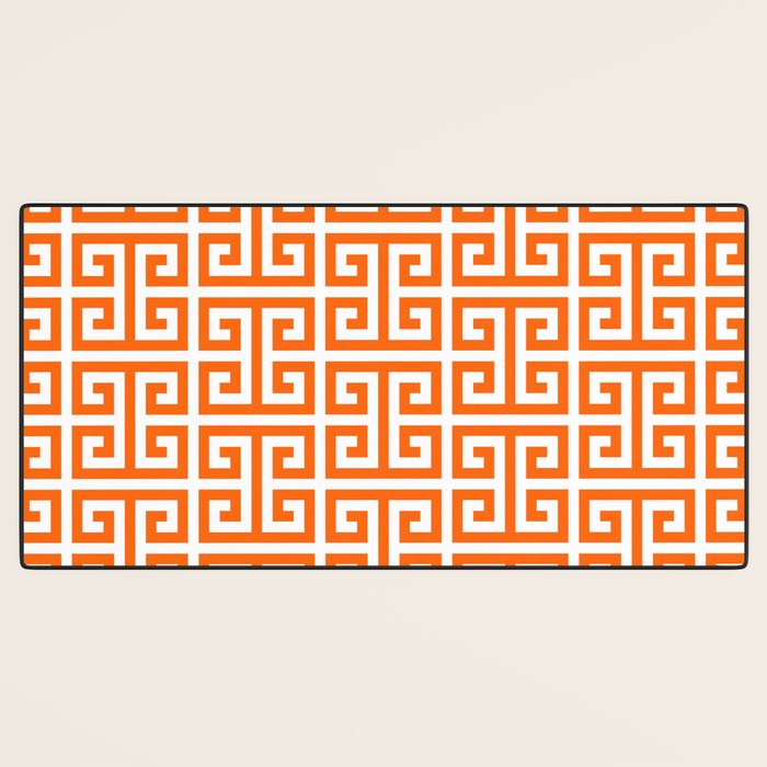 Orange and White Greek Key Desk Mat Gallery Image 3