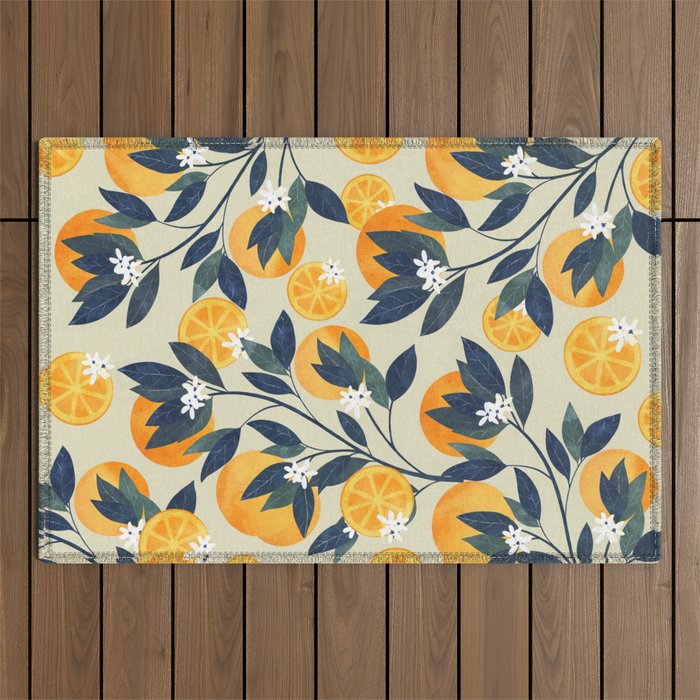 Oranges branch and flowers Outdoor Rug Gallery Image 1