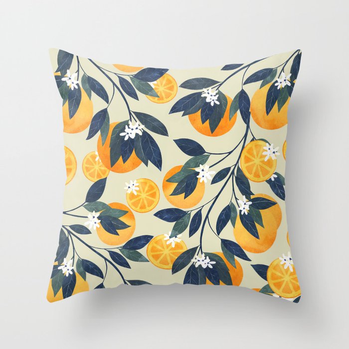Oranges branch and flowers Throw Pillow Gallery Image 6