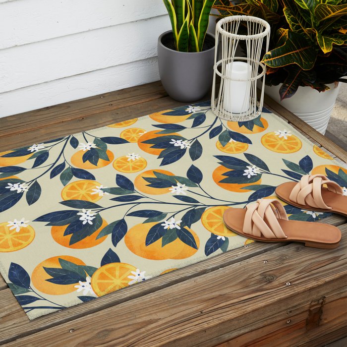 Oranges branch and flowers Outdoor Rug Gallery Image 2