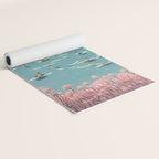 Last Summer, Beach Vibes Tropical Nature Landscape, Pastel Subdued Painting Scenic Travel, People Swim Surf Waves Illustration Yoga Mat Gallery Image 2