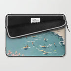 Last Summer, Beach Vibes Tropical Nature Landscape, Pastel Subdued Painting Scenic Travel, People Swim Surf Waves Illustration Laptop Sleeve Gallery Image 2