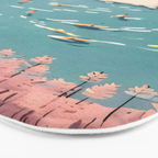 Last Summer, Beach Vibes Tropical Nature Landscape, Pastel Subdued Painting Scenic Travel, People Swim Surf Waves Illustration Bath Mat Gallery Image 3
