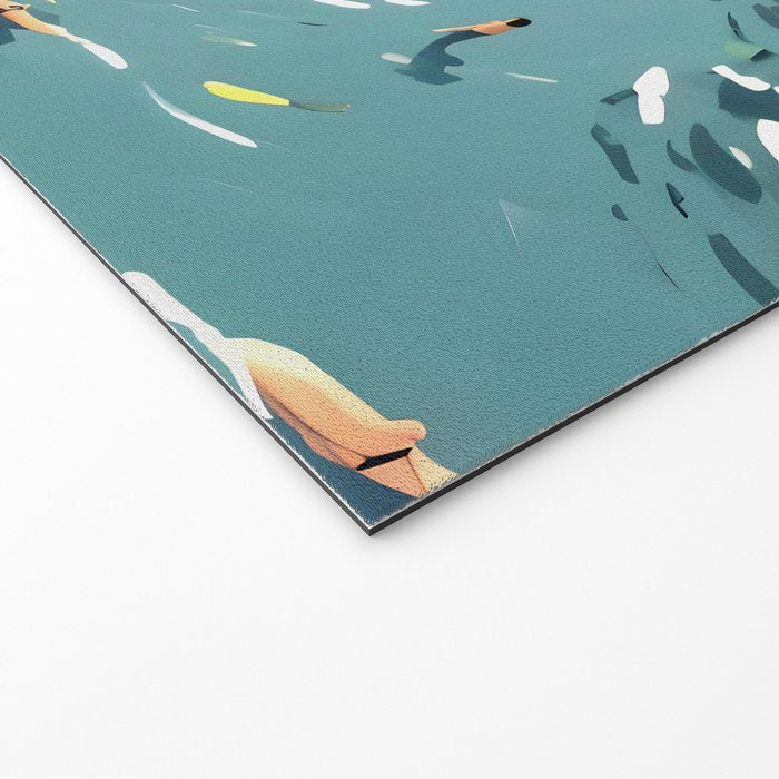 Last Summer, Beach Vibes Tropical Nature Landscape, Pastel Subdued Painting Scenic Travel, People Swim Surf Waves Illustration Welcome Mat Gallery Image 2