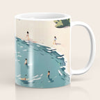 Last Summer, Beach Vibes Tropical Nature Landscape, Pastel Subdued Painting Scenic Travel, People Swim Surf Waves Illustration Coffee Mug Gallery Image 1