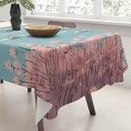 Last Summer, Beach Vibes Tropical Nature Landscape, Pastel Subdued Painting Scenic Travel, People Swim Surf Waves Illustration Tablecloth Gallery Image 3