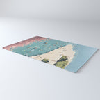 Last Summer, Beach Vibes Tropical Nature Landscape, Pastel Subdued Painting Scenic Travel, People Swim Surf Waves Illustration Rug Gallery Image 3