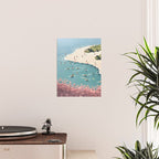 Last Summer, Beach Vibes Tropical Nature Landscape, Pastel Subdued Painting Scenic Travel, People Swim Surf Waves Illustration Poster Gallery Image 2