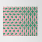Midcentury Modern Atomic Age Starburst Pattern in Christmas Green and Pink Throw Blanket Gallery Image 2