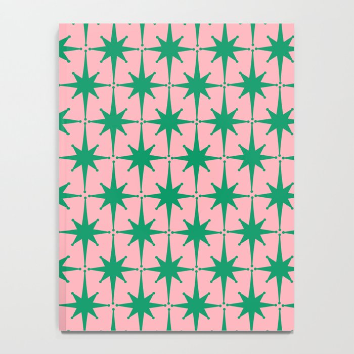 Midcentury Modern Atomic Age Starburst Pattern in Christmas Green and Pink Notebook Gallery Image 4