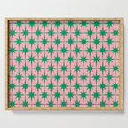 Midcentury Modern Atomic Age Starburst Pattern in Christmas Green and Pink Serving Tray Gallery Image 1