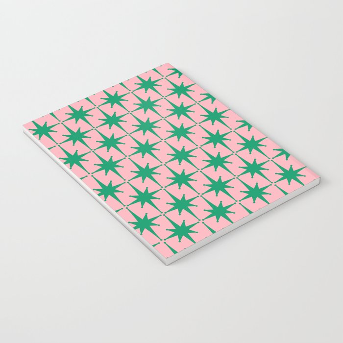 Midcentury Modern Atomic Age Starburst Pattern in Christmas Green and Pink Notebook Gallery Image 3