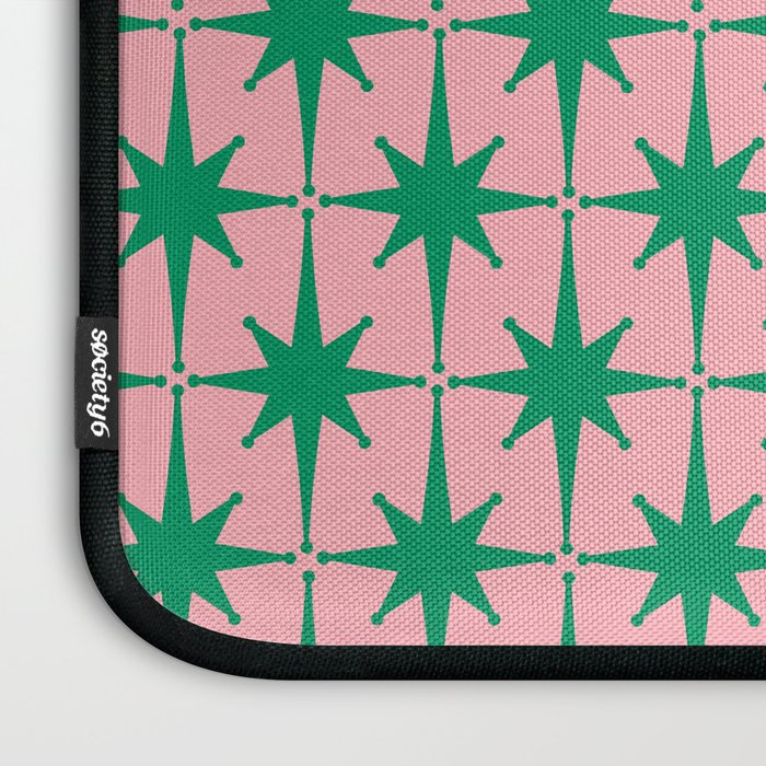 Midcentury Modern Atomic Age Starburst Pattern in Christmas Green and Pink Laptop Sleeve Gallery Image 3